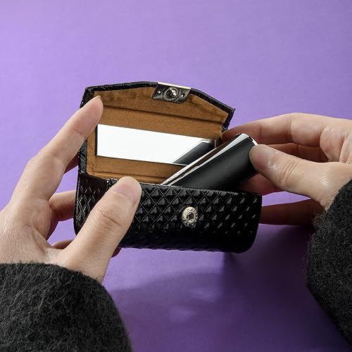 Vista 5 de Beautyflier - Estuche de lápiz labial de piel PU para mujeres con espejo, rectangular, estuches de maquillaje para viajes en bolso, soporte