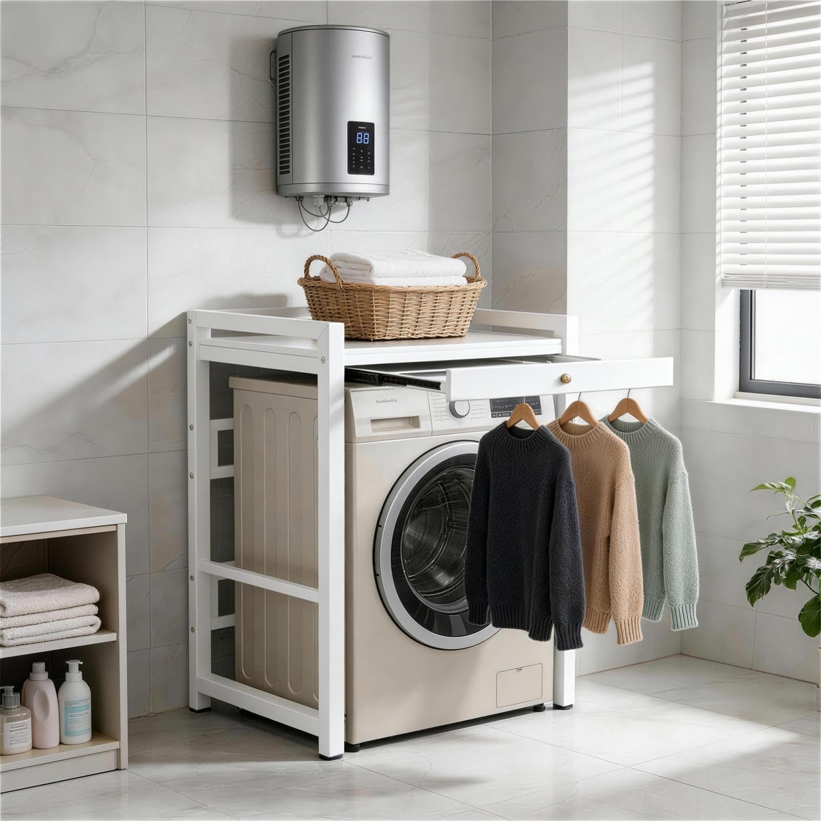 Generisch Waschmaschinen Trockner Schrank mit Auszug, 300 kg Tragfähigkeit Trockner Schrank, Regals für Waschmaschine, 75x63x105cm für Badezimmer Balkon Wäscheraum - Weiß