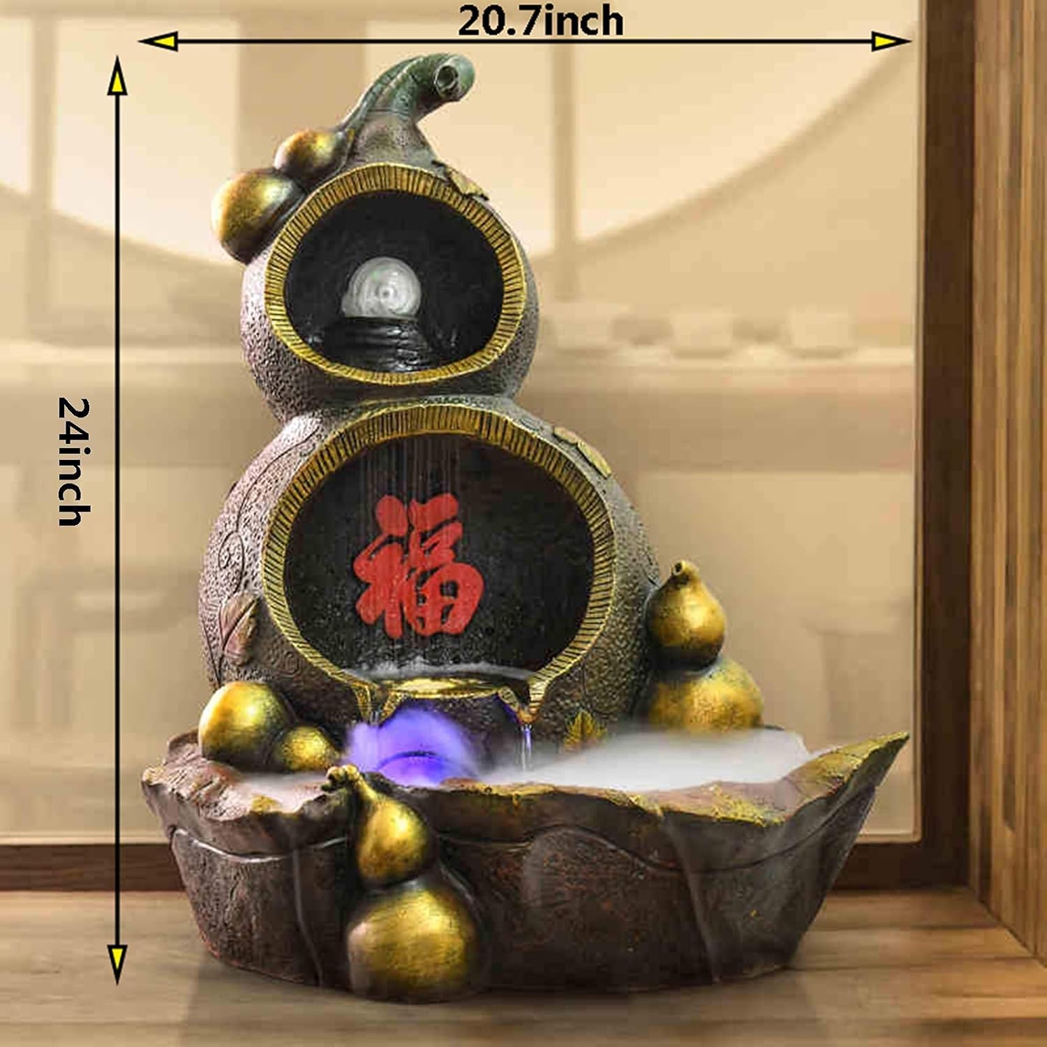 Water Feature Tabletop Water Fountain,Indoor Relaxation Waterfall Water Fountain,Fountain Ornamental for Office Home Bedroom-Gourd 24inch