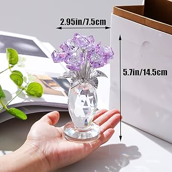 Amazon.co.jp: パープルクリスタルローズギフトガラスバラの花の置物