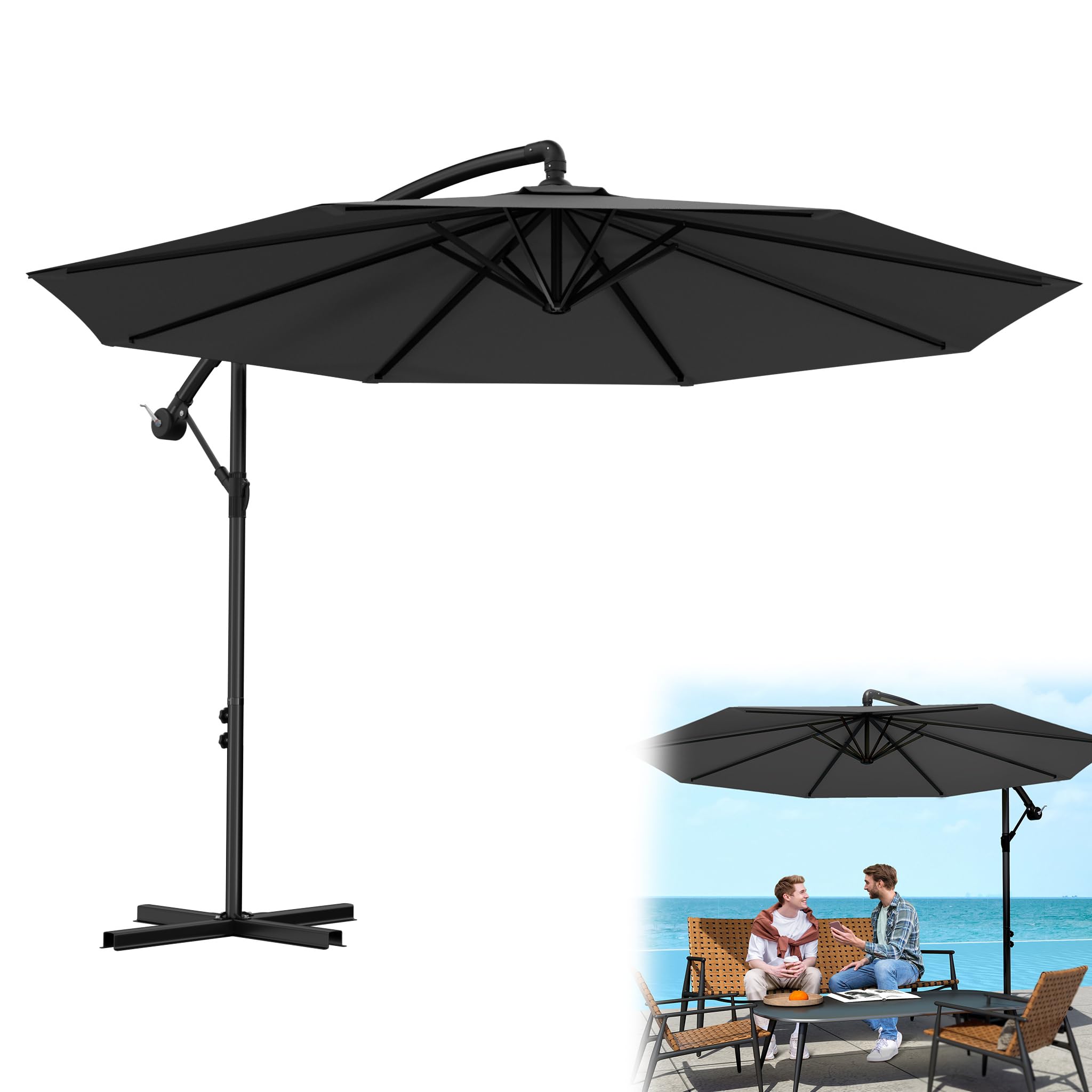 YRHome Parasol przeciwsłoneczny, parasol przeciwsłoneczny Ø 300/350 cm z korbą, parasol ogrodowy, ochrona przed słońcem UV50+, odchylany parasol korbowy, parasol na rynku, wodoszczelny, wodoodporny poszycie, Antracyt, bez LED, 3,5m