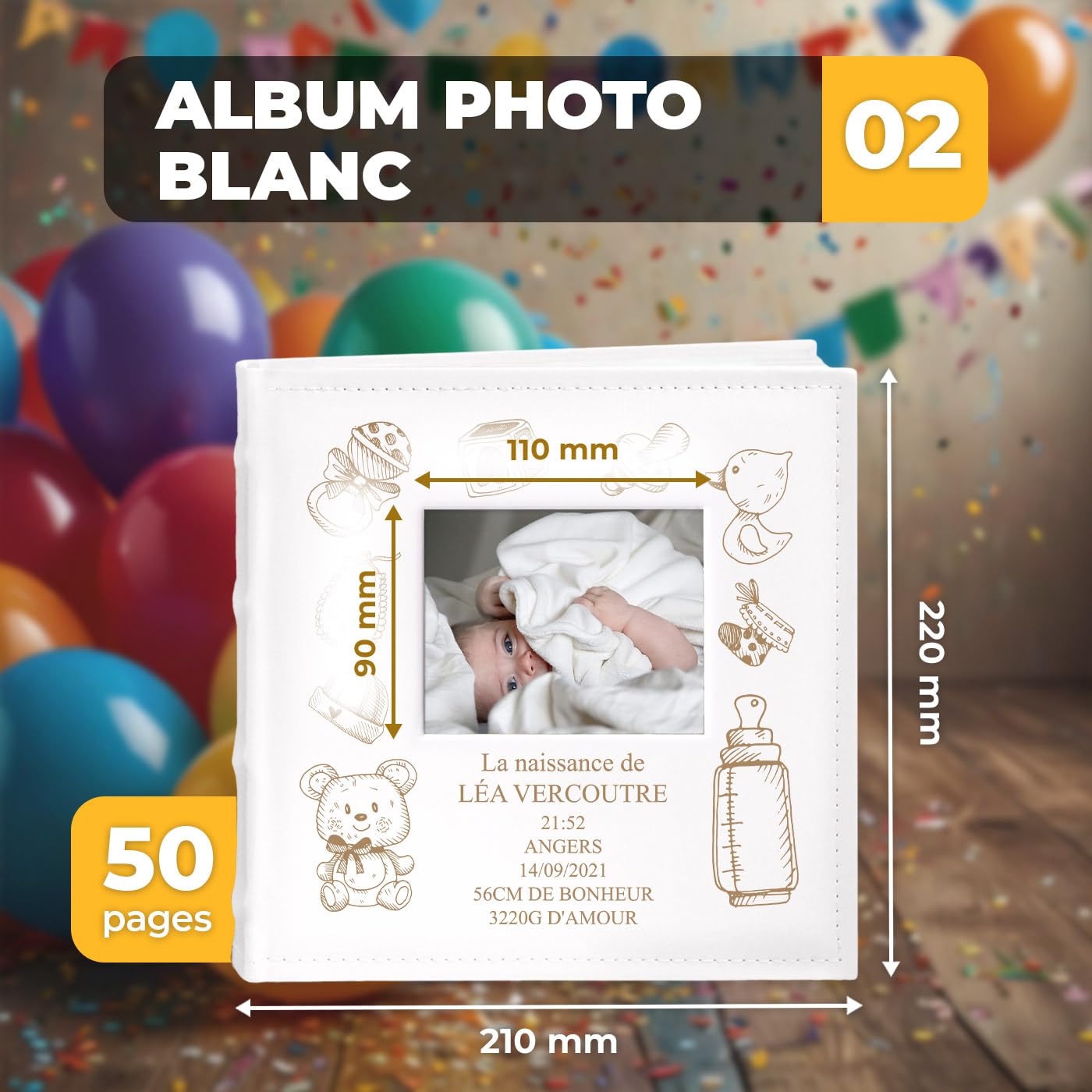 Maverton Album Photo Bebe Personnalisable 10x15 Poche Ouvrable Couverture Livre Naissance Cadeau Enfants