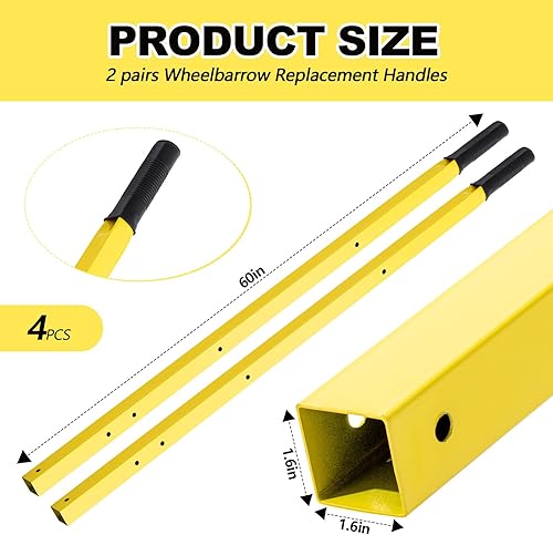 Miniatura 2 de Gisafai Juego de 2 pares de manijas de repuesto de carretilla de metal de 60 pulgadas para carretilla, color amarillo, resistentes