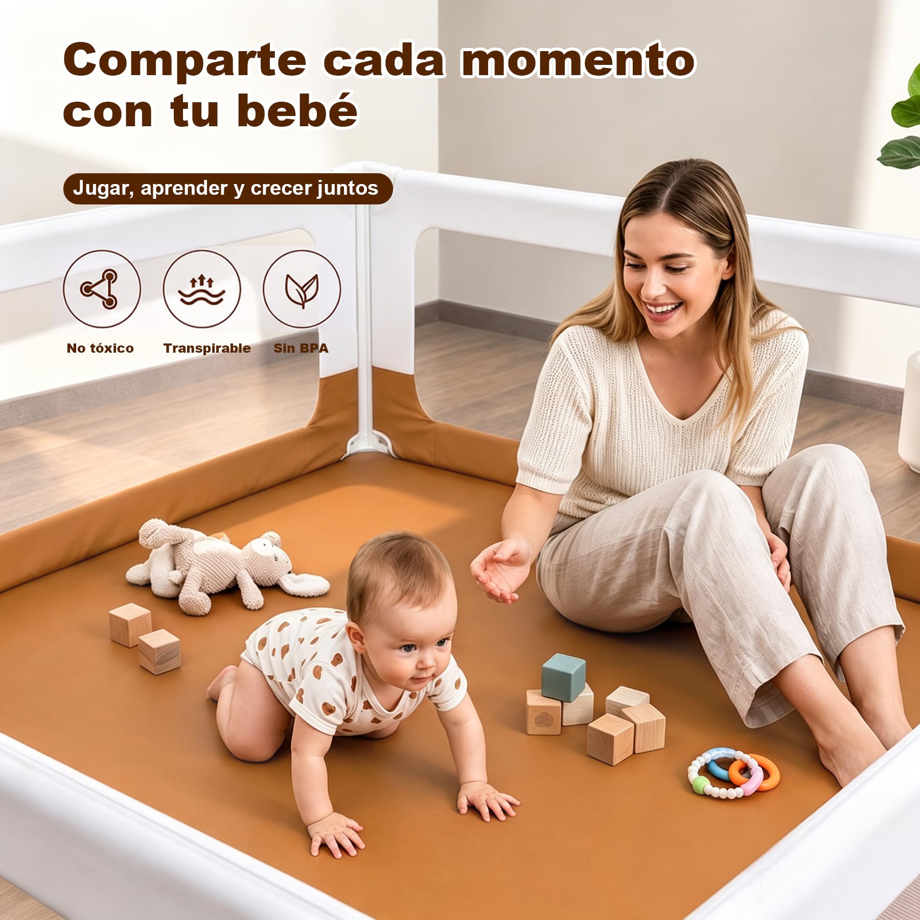 Parque Infantil Bebe 127x127 cm, Corralito para Bebés y Niños Pequeños, Parque Infantil Interior con Doble Cierre de Seguridad, Esquinas Reforzadas, Ideal para Gatear y Caminar