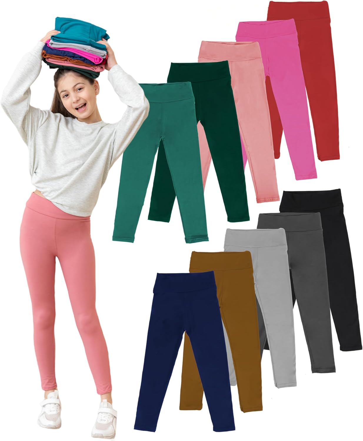 SOFTMILK Girls Prints Leggings High Waist Tie Dye Toddlers' Fashion Leggings Size 4-11Y,Stretchy Tight Pants, Multipacks