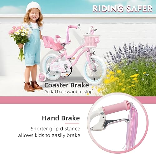 Miniatura 3 de Glerc Petal Girls Bike, 12-18 Inch Kids Bike for Ages 2-9 Years Old Children, Princess Style Kids Bicycle with Training Wheels & Basket & Streamers,