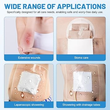 50 PCS Waterproof Ostomy Bag Shower Covers 8x8, Colostomy Shower Covers with Non-Stick Center Pad, Shower Protection Ostomy Urostomy Colonoscopy Ileostomy Supplies for Showering