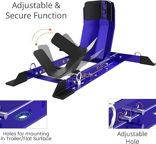 Miniatura 7 de GRAND PITSTOP Calzo de rueda universal para soporte de motocicleta para remolque, completamente ajustable, desmontable y plegable (azul)