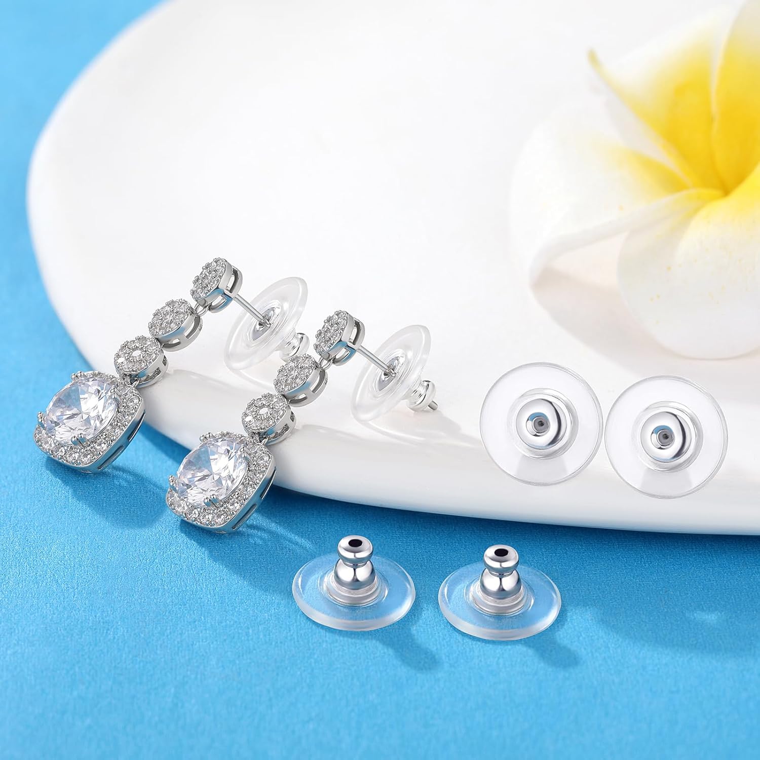 Big Earring Backs Replacement, 12mm Transparency Bullet Shape Locking Earring Backs for Heavy/Droopy Ears, Big Earrings Lifters Backers for Studs, White Gold - Image 4