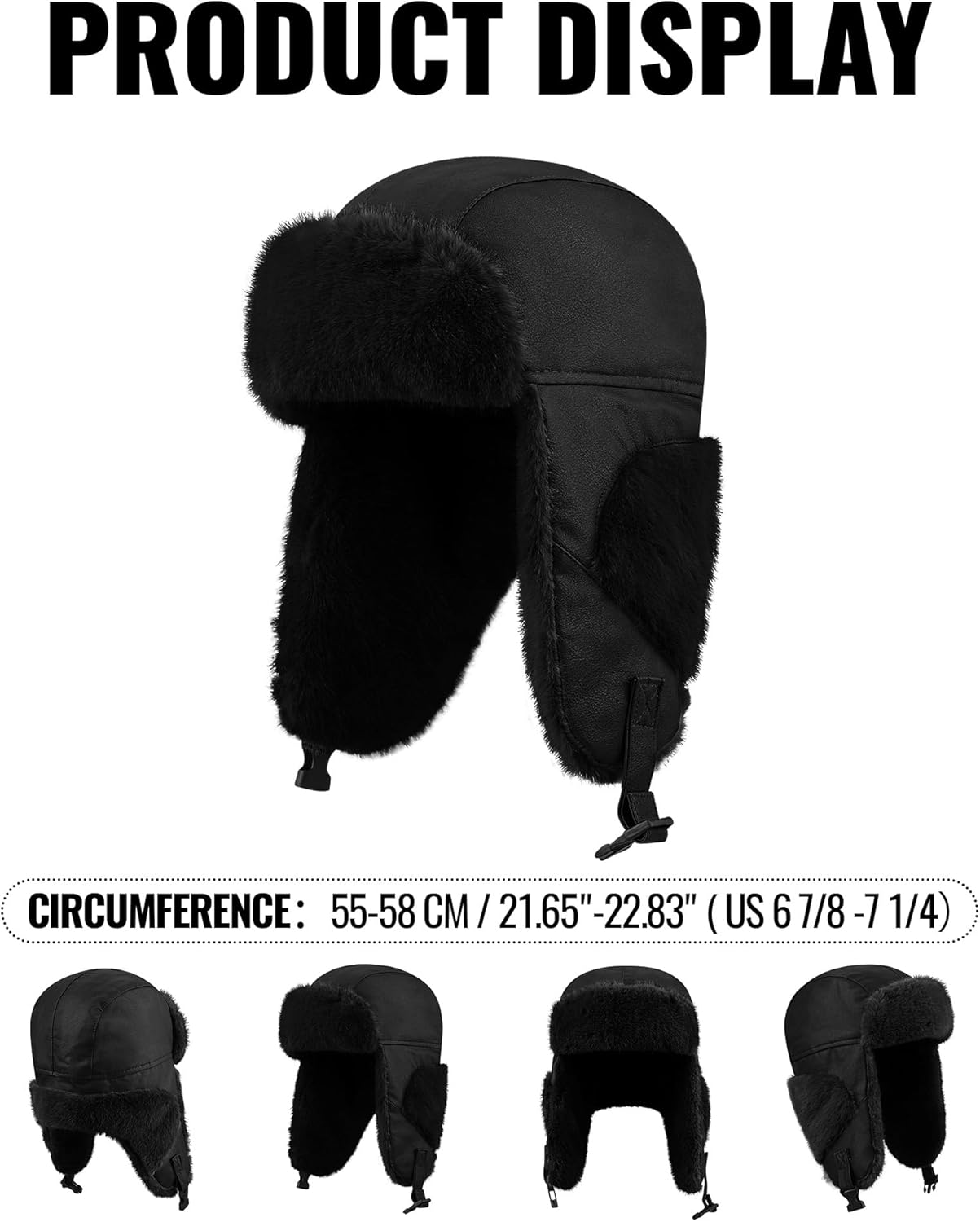 Clakllie Unisex Trapper Winter Hat Waterproof Leather Eskimo Hats Russian Ushanka Caps Trooper Aviator Cap with Earflaps