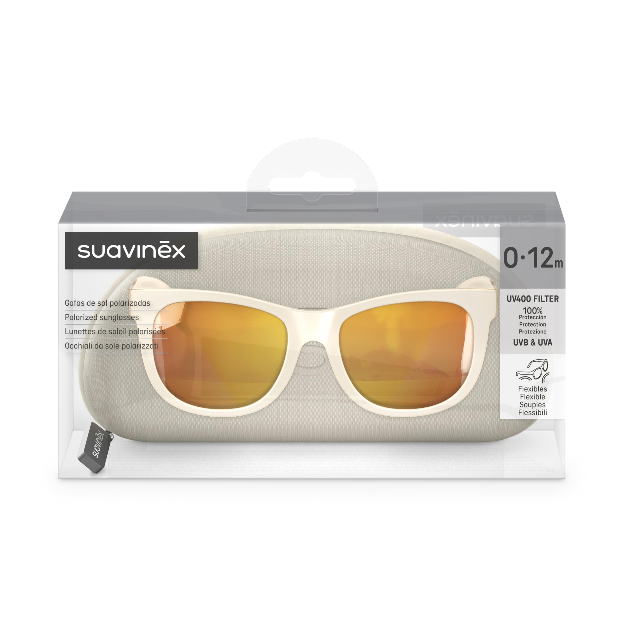 Suavinex Sonnenbrille für Babys von 0 bis 12 Monaten, polarisiert, mit UV400-Filter, Cat. 3, 100 % UVA- und UVB-Schutz, mit Hülle, sehr flexibel und leicht