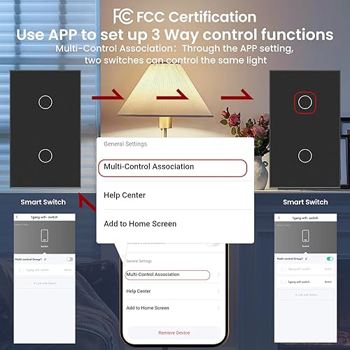 Miniatura 7 de Interruptor de luz inteligente de 4.646 x 2.835 x 1.339 in, necesita cable neutro, WiFi de 2.4 GHz, interruptor inteligente certificado por la FCC