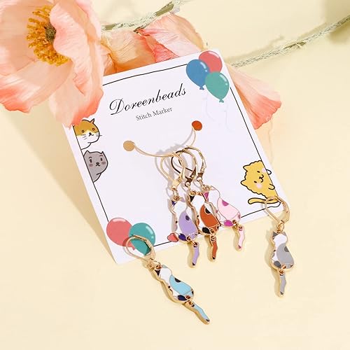 Miniatura 4 de DoreenBeads 10 dijes de marcador de punto de gato para ganchillo y tejer, aleación de bloqueo esmaltado de ganchillo con cierre de langosta,