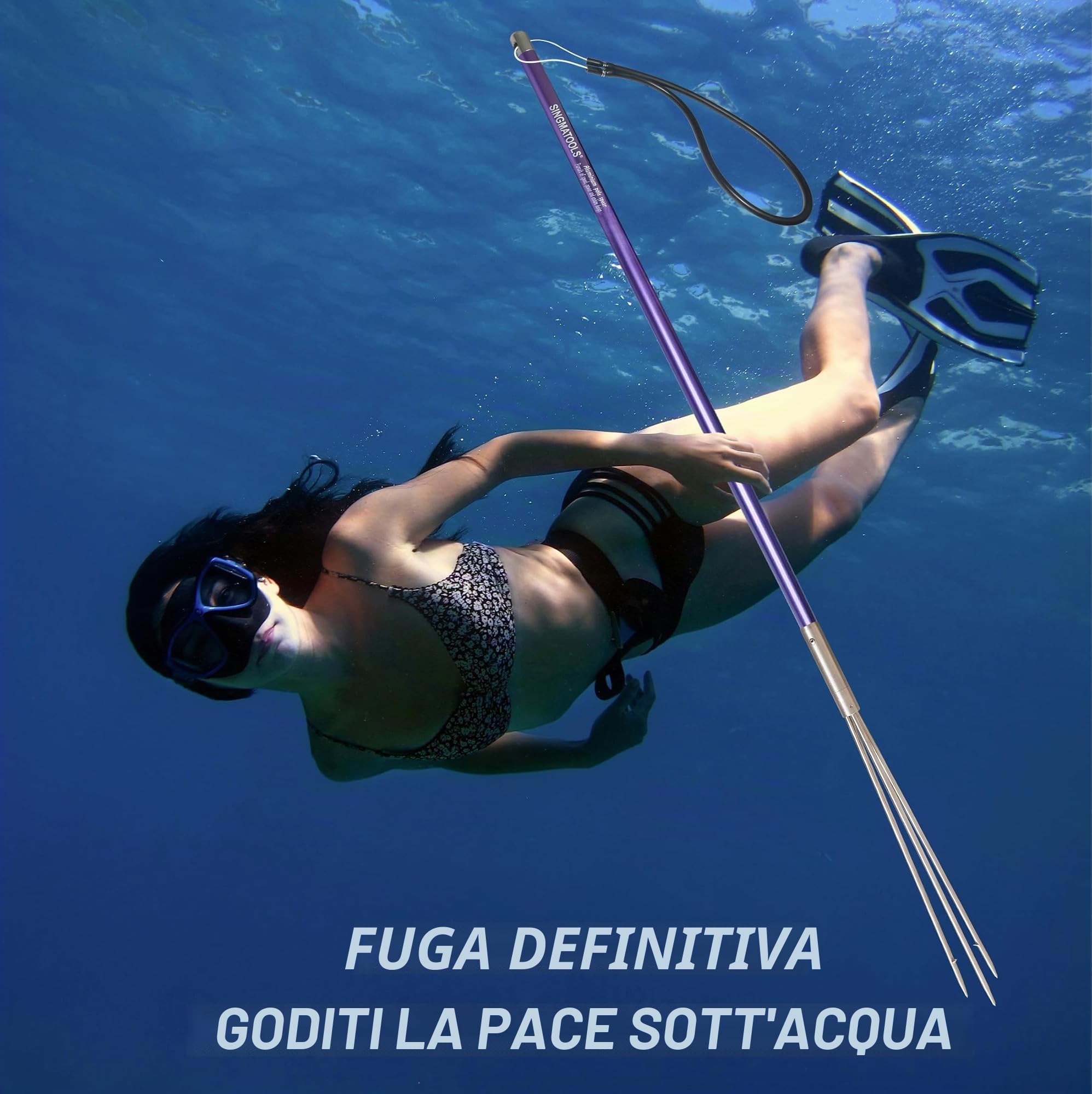 Hawaiian Sling Fishing Spear 2,1 m Viaggio Alluminio Pole Lancia 3 Rebbi Sling Lancia Attrezzatura da Pesca Snorkeling Immersione Attrezzatura da Immersione Polespears Arpione per Pesca Kayak, Pesca