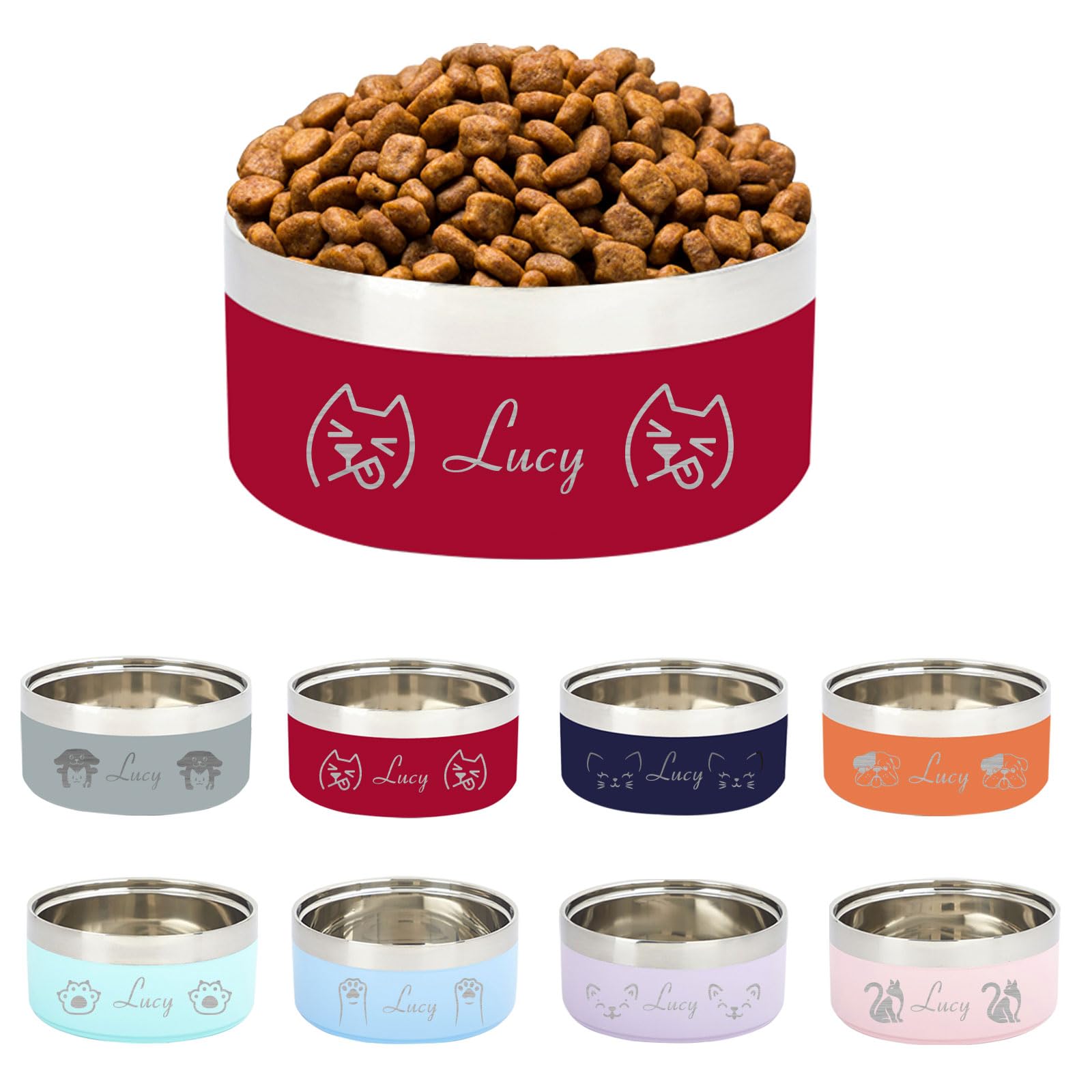 Personalized Name Pet Bowl, Custom Laser-Engraved Stainless Steel Bowl for Dogs and Cats, Non-Slip Base Design, Essential Feeding Bowl for Pets(Red)