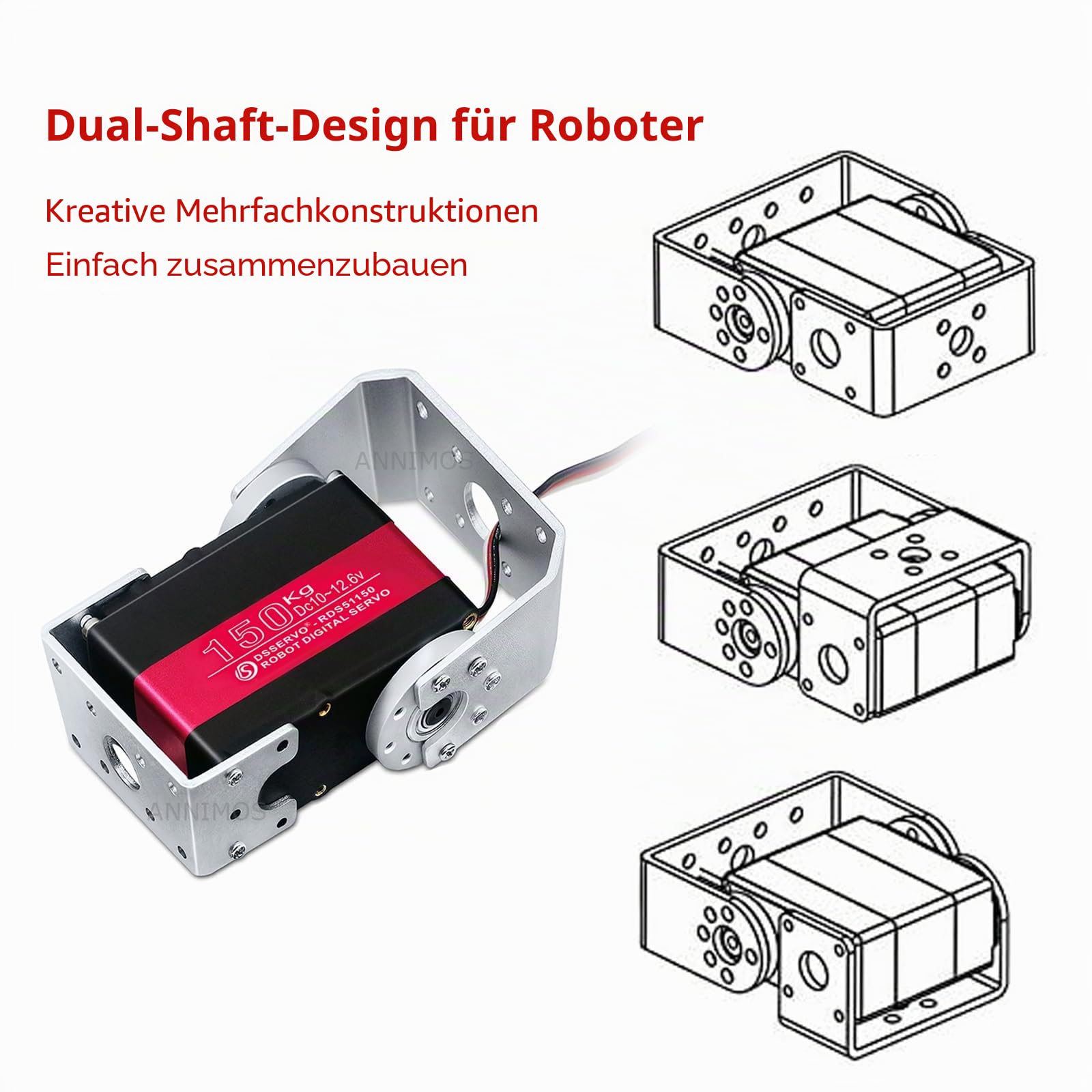 150KG Roboter Servomotor 12V Hochspannung hohes Drehmoment Stahlgetriebe große Digitale Lenkung Servos mit Halterungen