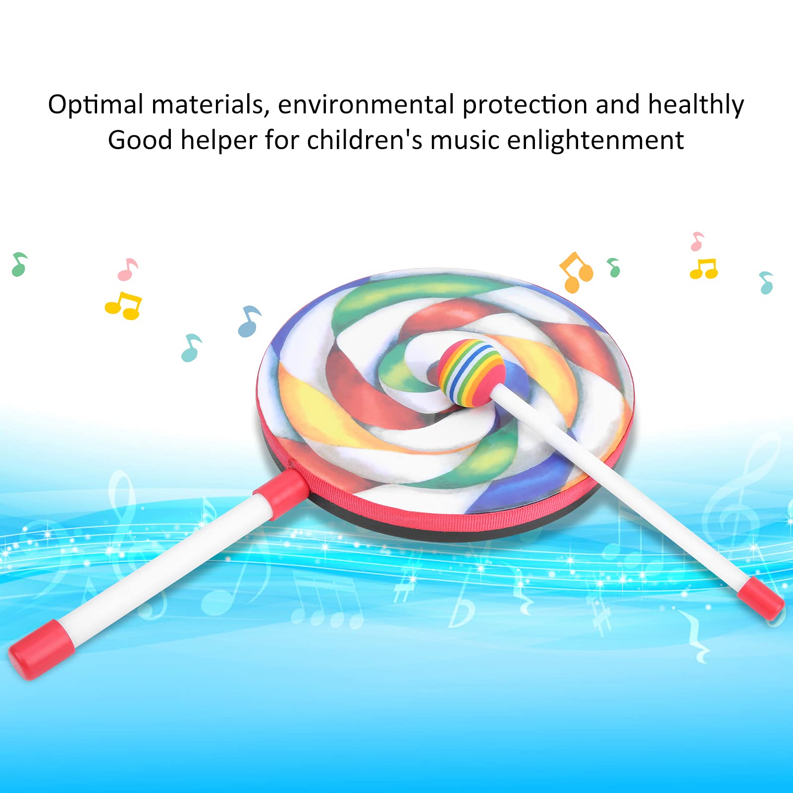 Lollipop -Form -Drum, 10pcs Drum Mallet 8in Kinder Tamburine Set Buntes Hammer Music Rhythmus Instrument für Party Holiday