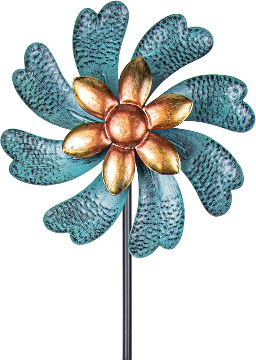 MUMTOP Wind Spinners 45.7 Inch Cyan Kinetic Sculpture Metal Windmill for Patio Lawn Outdoor Yard Garden