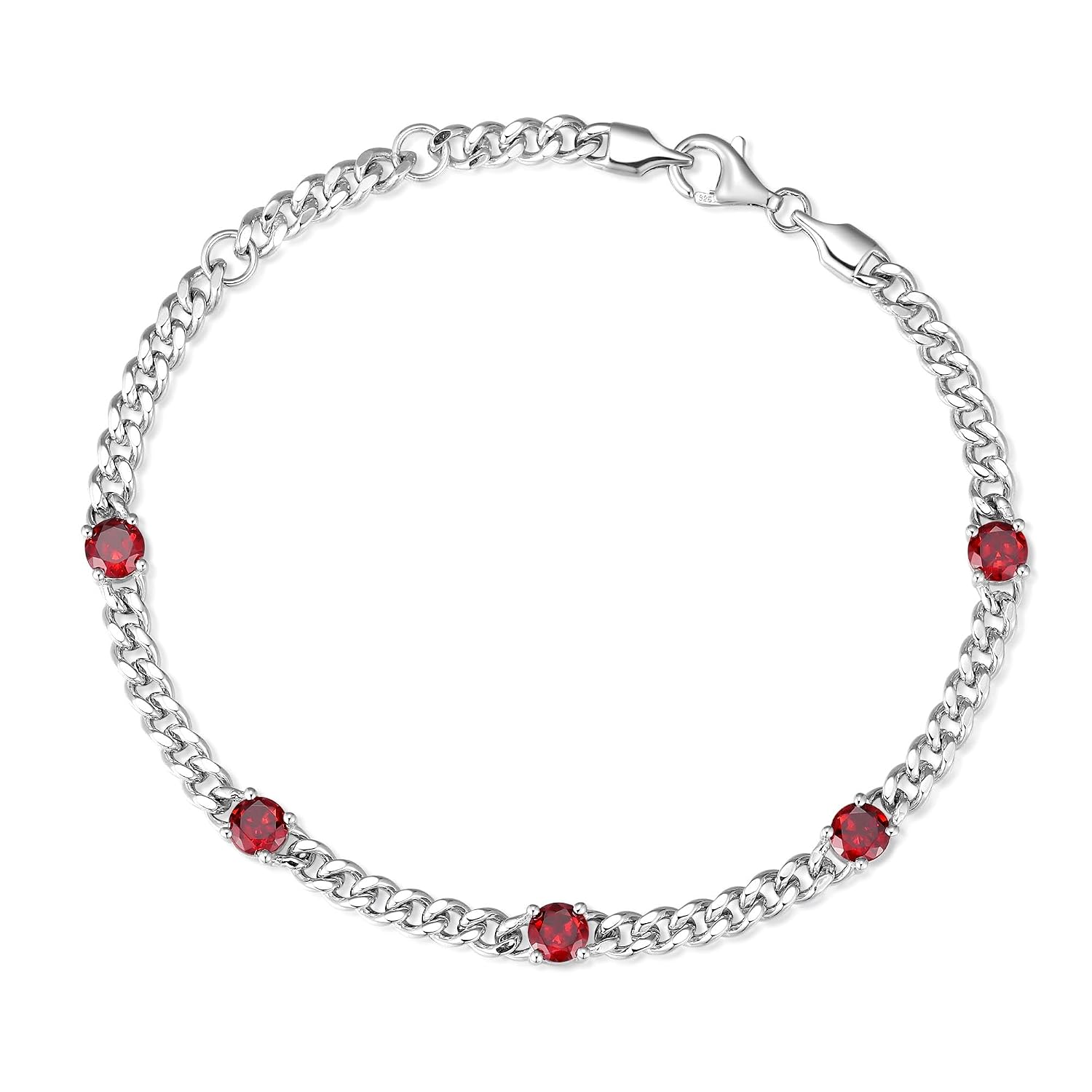 FANCIME 925 Sterling Silver 3.6mm Cuban Link Curb Chain Bracelet With Created Gemstone for Women Men Unisex - Image 10