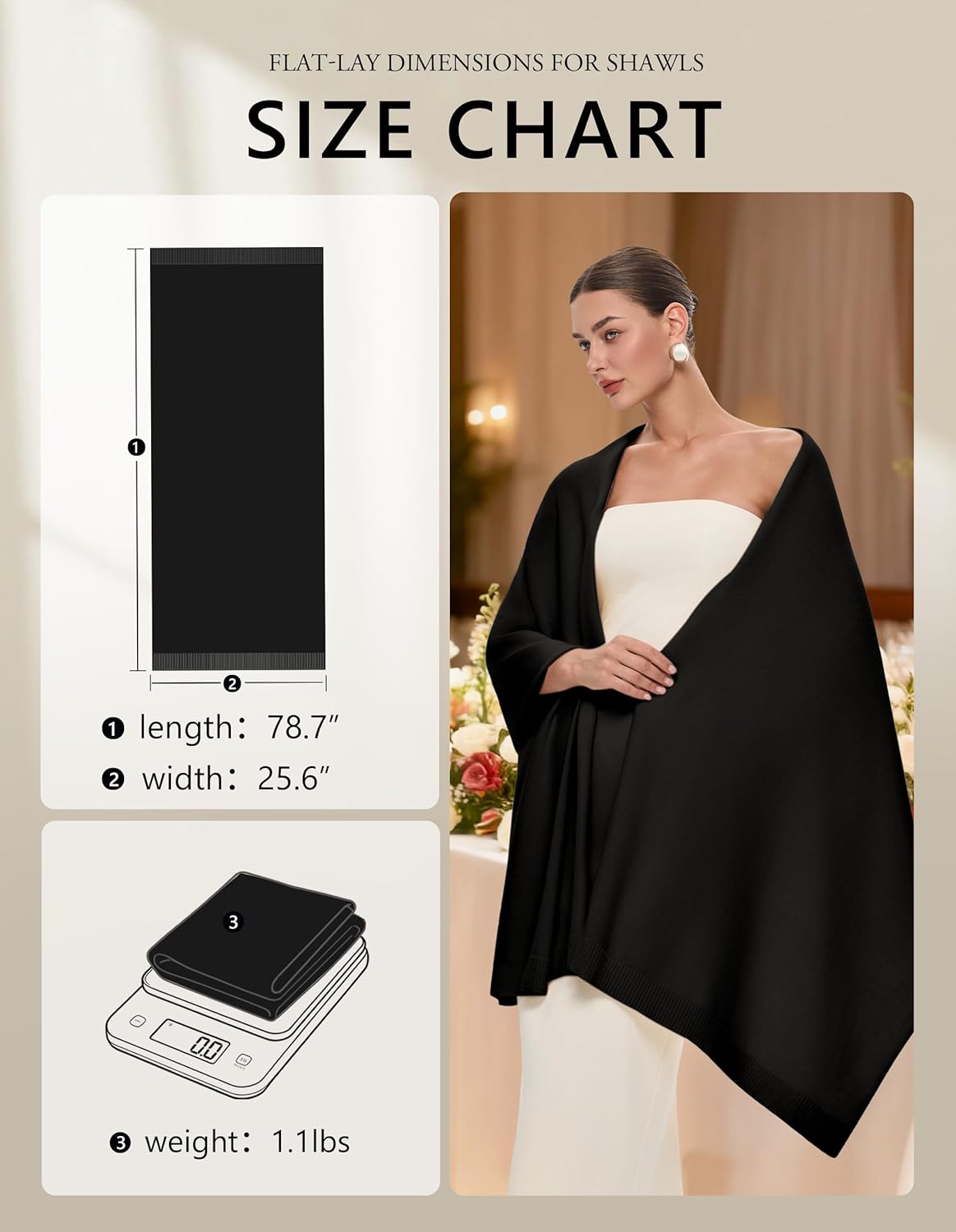 PULI Women's Pashmina Shawl Wraps for Evening Dress Large Scarf Blanket Long Wedding Bridal Winter Warm Shoulder Wrap - Image 6