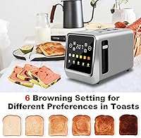 Vista 4 de Tostadora de pantalla táctil de 2 rebanadas, tostadoras de bagel con pantalla LCD, tostadoras digitales inteligentes de acero inoxidable con tostada