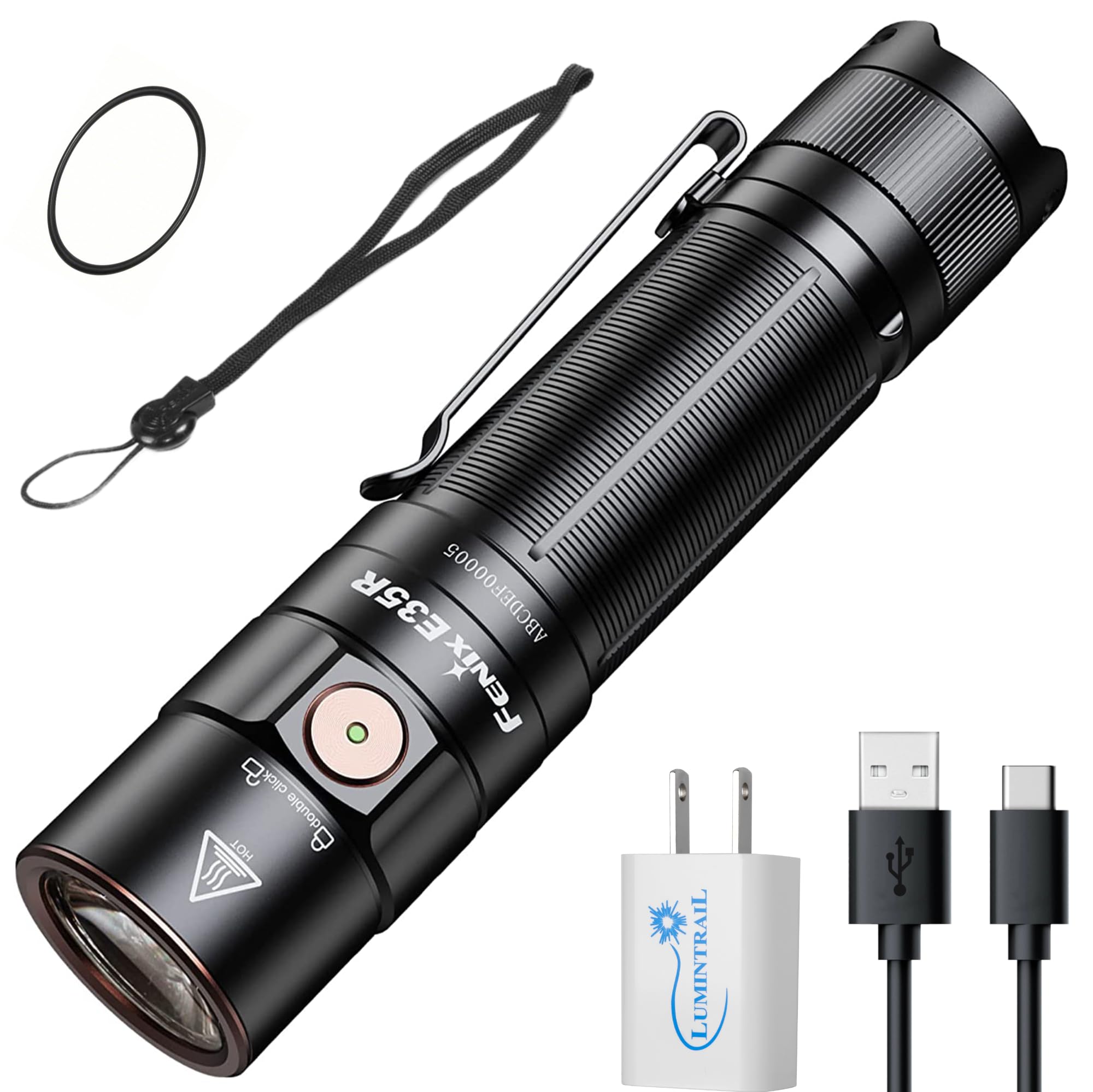 LumintrailFenix E35R EDC Flashlight, 3100 Lumens USB Rechargeable LED Flashlight with 5100 mAh Battery, 6 Lighting Modes, with a Wall Plug