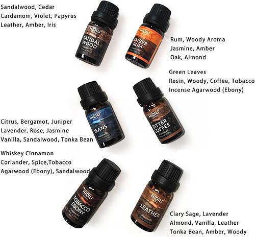 Miniatura 2 de HIQILI Aceite esencial de fragancia para hombres, 6 x 0.3 fl oz, aroma de vela para hacer velas, juego de aceites perfumados para difusor de