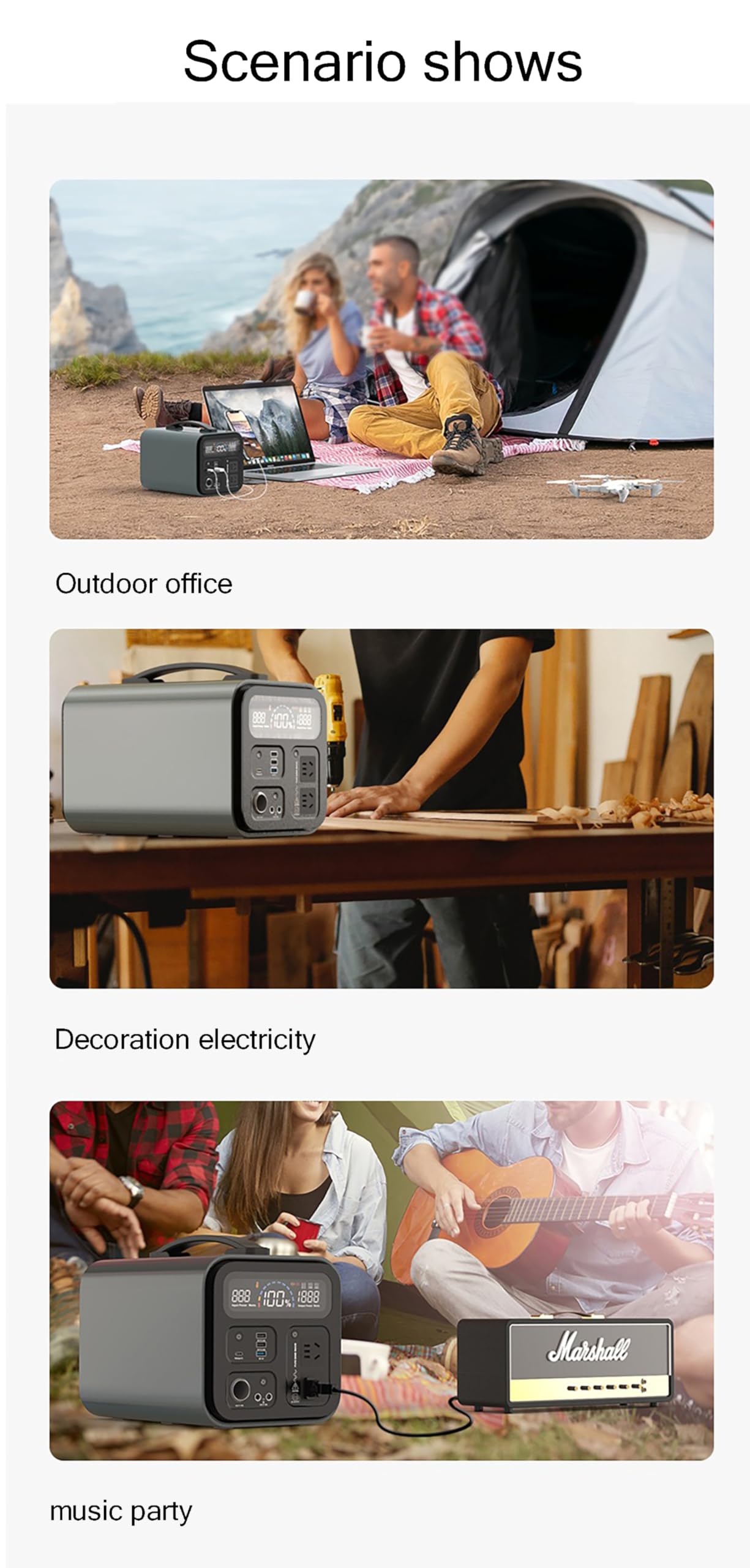 Centrale électrique Portable 600 W (crête 1 000 W) avec Onde sinusoïdale Pure, Prise Secteur 100 V-240 V, générateur Solaire Portable avec éclairage LED pour urgences, Maison, Camp