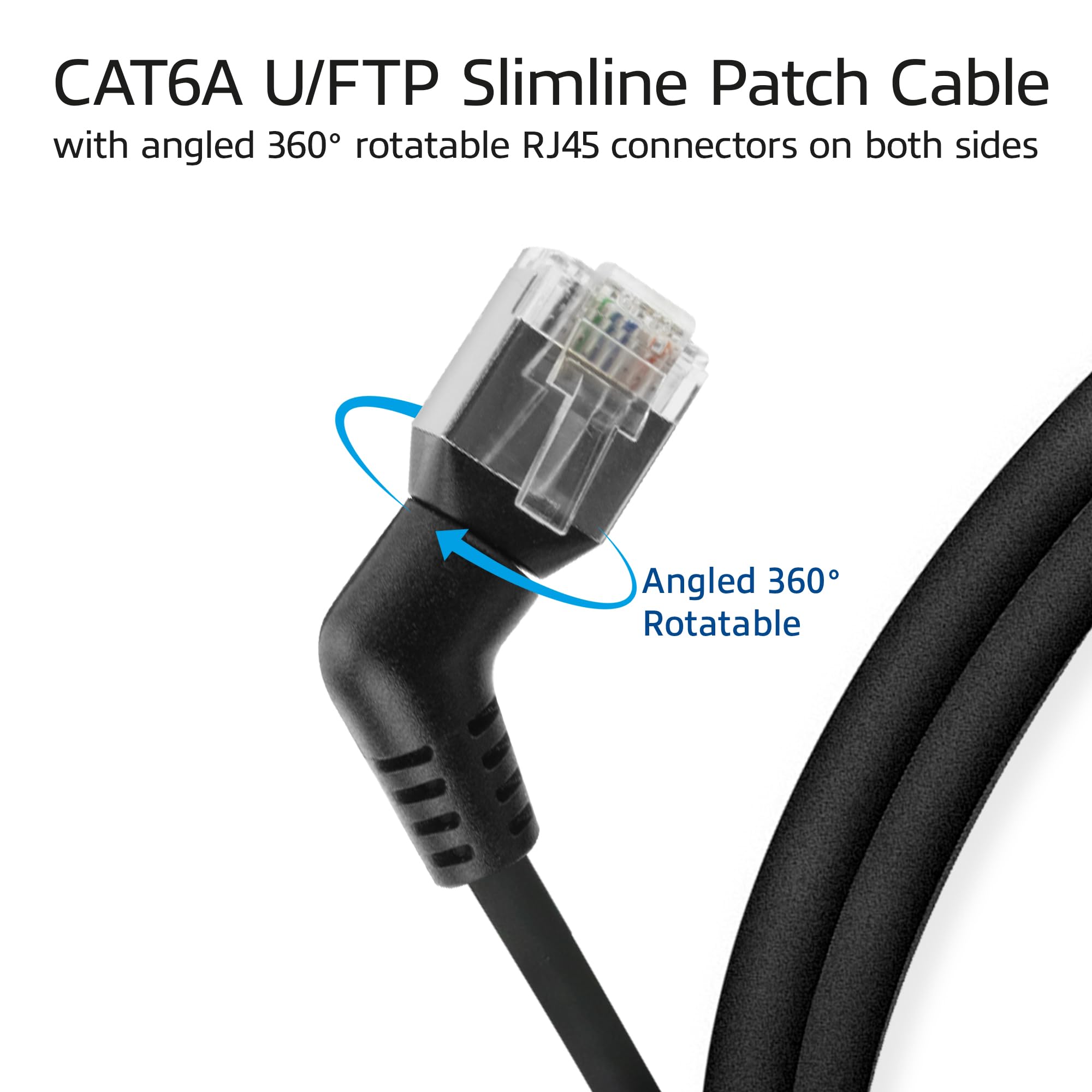 ACT CAT6A kabel U/FTP, kabel sieciowy obracany o 360 stopni, kabel LAN cienko wygięty, 2 m