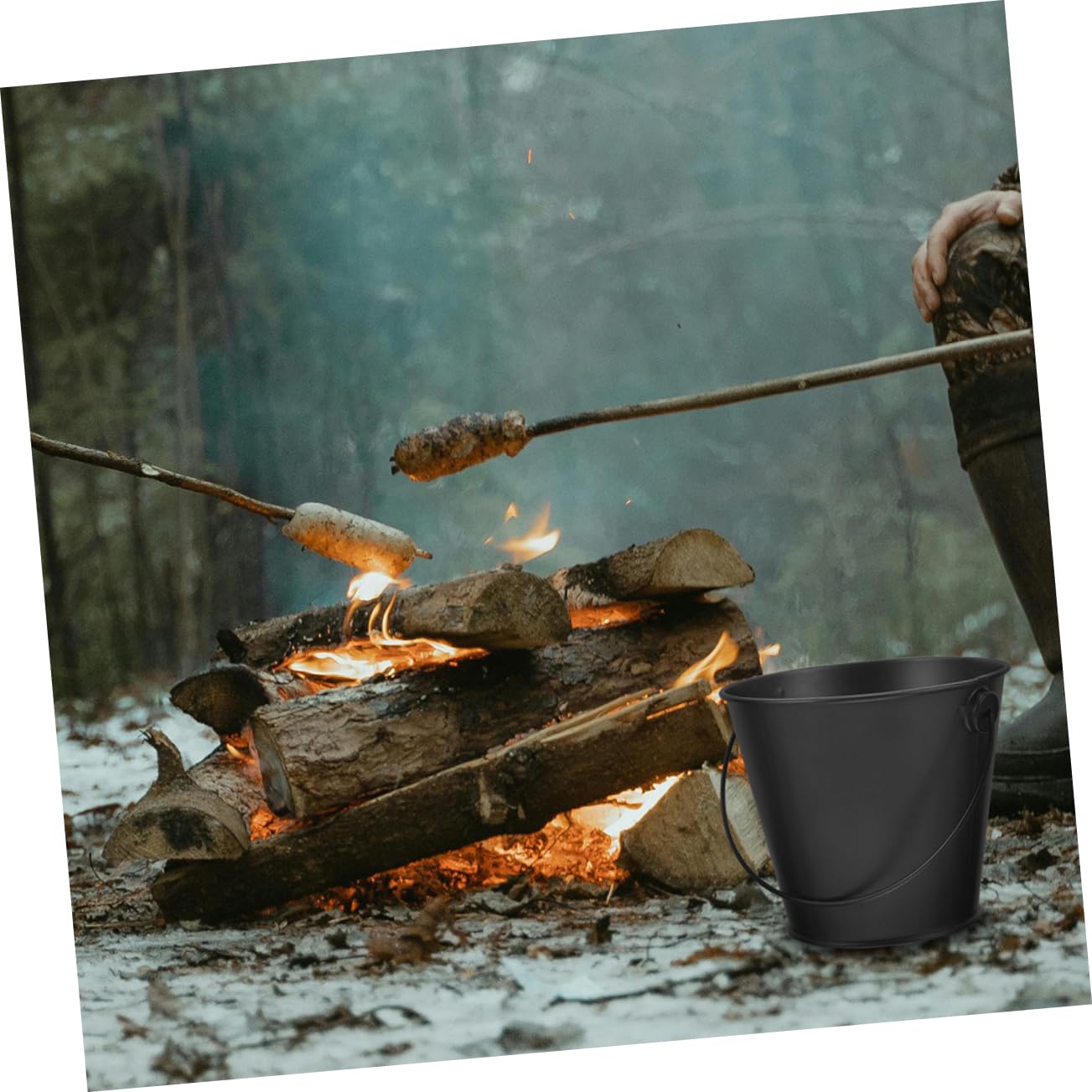 Mipcase Grill Drip Grease Bucket Set 2pcs Metal Pails for Fire Pit Barbecue Accessory and Design