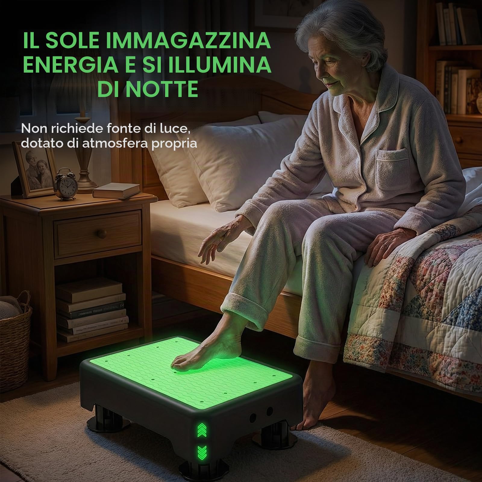Gradino antiscivolo da 15 cm, gradino a 3 livelli regolabile in altezza con luce notturna, max. 250 kg, 42 * 32 cm, sgabello per interni ed esterni per anziani, doccia, vasca da bagno, auto