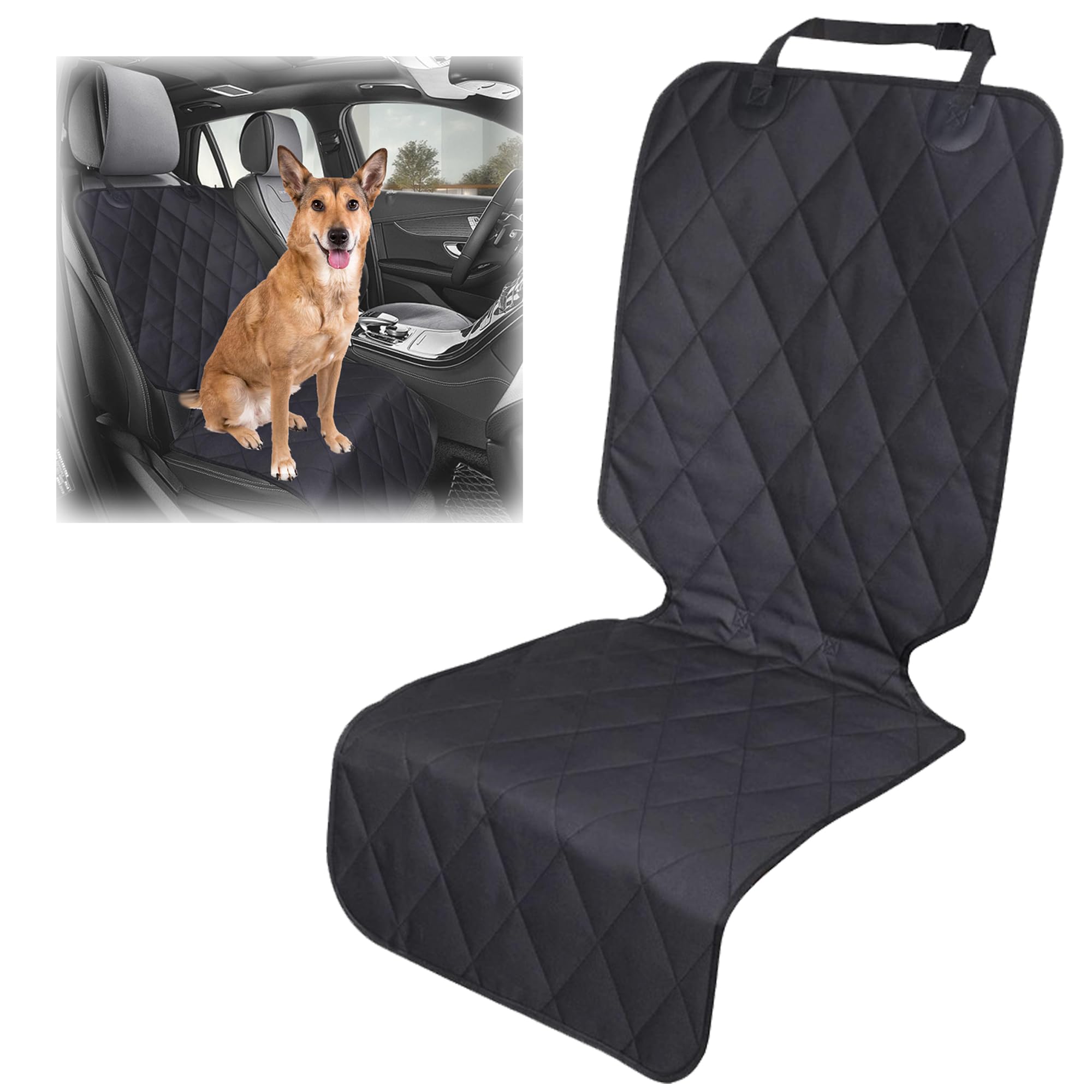Front Dog Seat Covers, Waterproof Front Seat Car Cover,Dog Car Seat Cover with Side Flaps, Waterproof & Nonslip Dog Seat Coverfor Cars, Trucks, SUVs, Jeep.(Black)