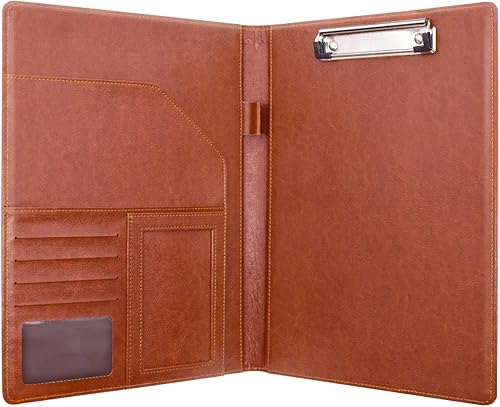 Miniatura 7 de WAVEYU Carpeta portadocumentos de piel para portafolio de negocioscurrículum, cartera de cuero para entrevistas, cartera de negocios, organizador de