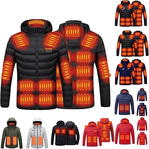 Miniatura 6 de Gcvizuso Chaquetas térmicas para mujeres y hombres, abrigo cálido a prueba de viento, abrigo de manga larga con capucha y bolsillo