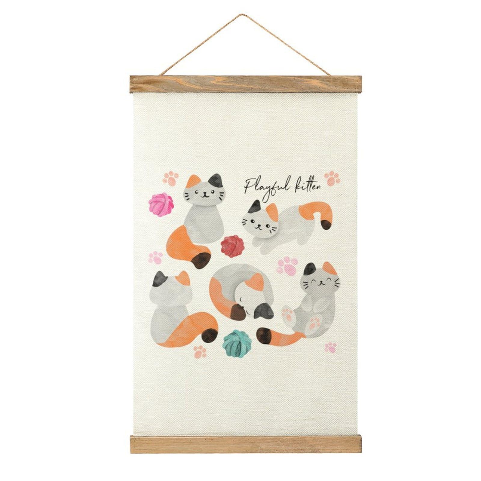 CGSBNGHA Watercolor Cats Wall Art Prints Linen Hanging Painting Scroll Paintings Pictures Decor for Home