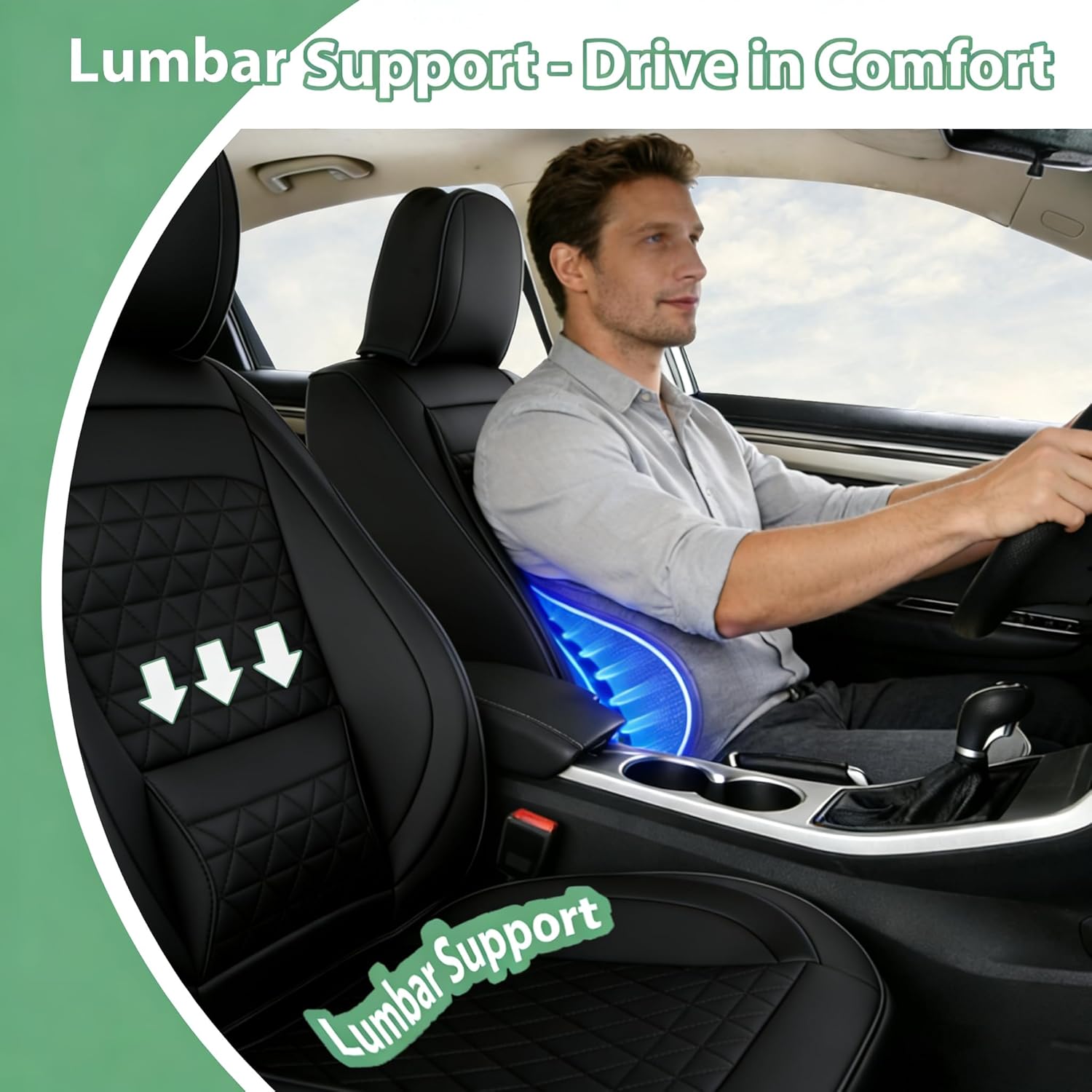 Car Seat Covers Front Seats, Leather Seat Cover for Cars, Automotive Seat Protector Waterproof, Anti-Slip Car Seat Cushion Universal fit for Most Cars SUVs No for Truck(Black, Front)