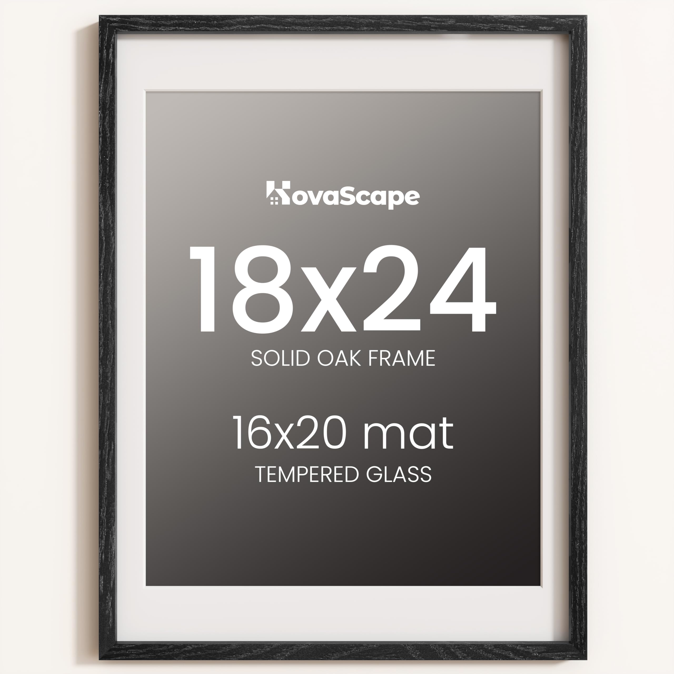 KovaScape 18x24 Photo Frame, Natural Solid Oak Wood Picture Frame with HD Tempered Glass, Modern Minimalist Wooden Frame Matted for 16x20 Photos, Versatile Wall Hanging & Tabletop Display