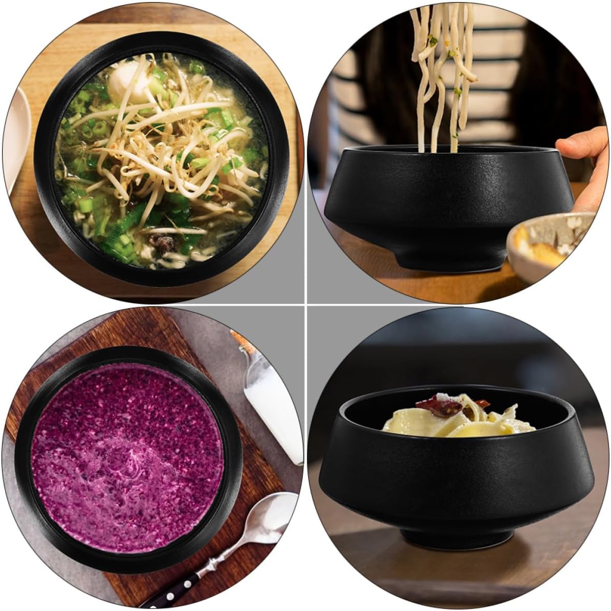STOBAZA Creative Clean 800ml Ceramic Bowl Matte Black Noodle Ramen Finish Microwave Safe Storage to and Noodle with Easy Simple Design Soup Fruit