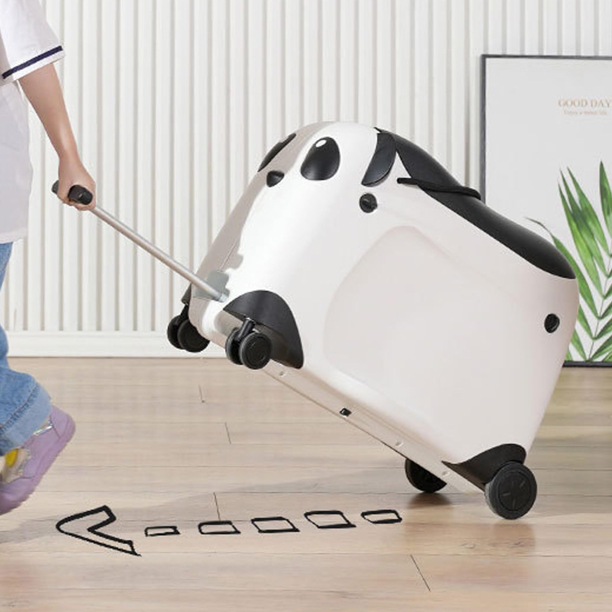 Berwin Panda Adventure Kinder Reisekoffer Trolley Kindertrolley Handgepäck Koffer mit Rollen und Sitz Schwarz