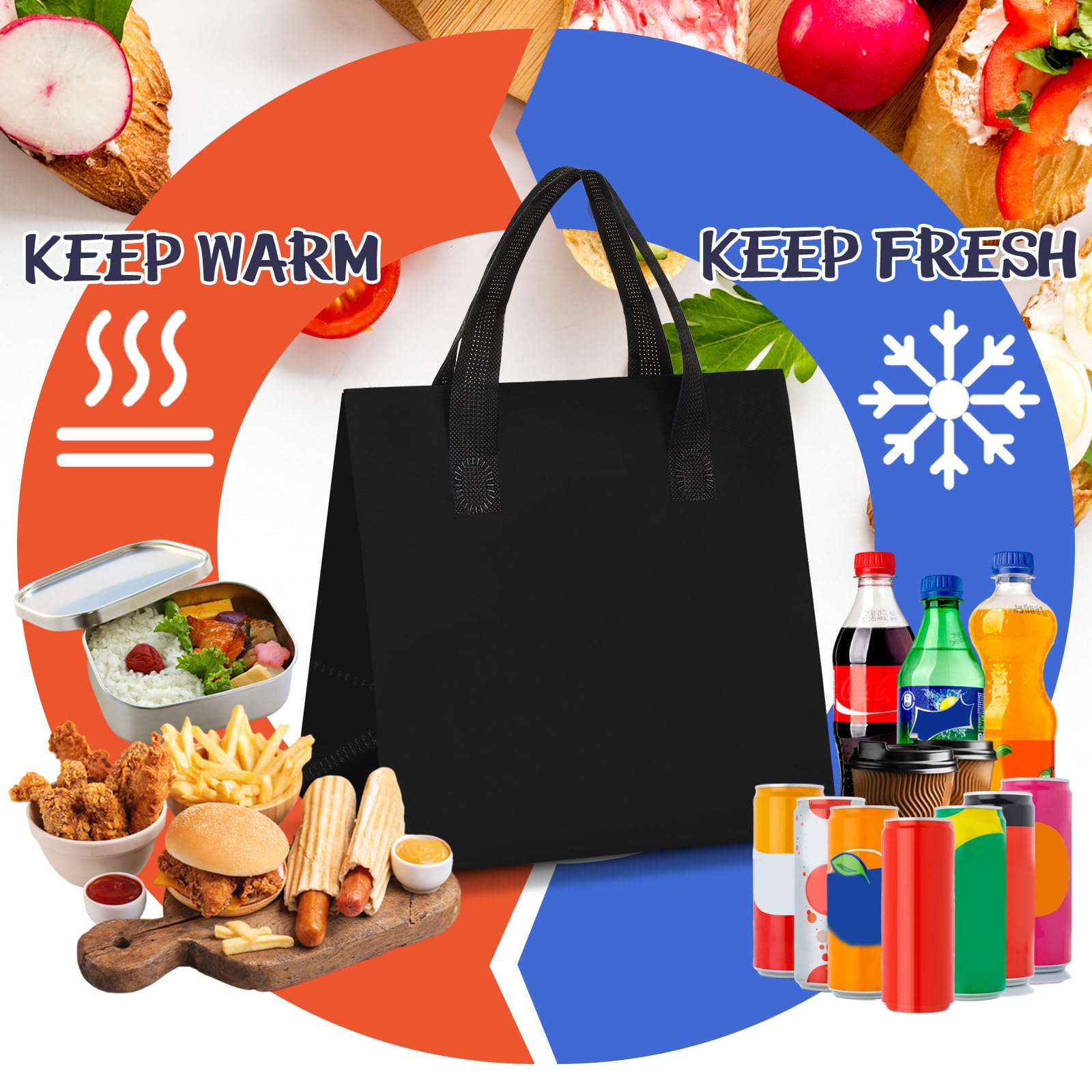Kacctyen 100 bolsas aisladas para llevar a granel de 9.5 x 6 x 9.5 pulgadas, bolsa de alimentos con aislamiento térmico para café, té con leche, alimentos fríos calientes, bolsa de refrigeración para