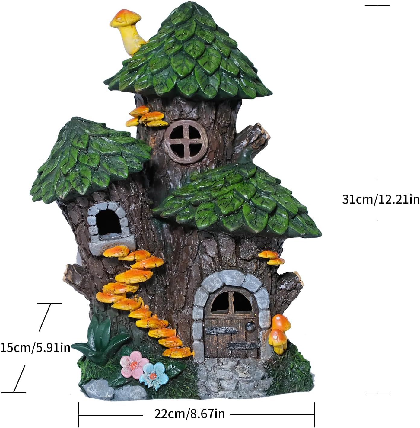 Zayton Solar Garden Tree Fairy House Outdoor Statues Yard Resin Decoration Gift Handmade Housewarming Gift for Patio Yard Lawn Waterproof Cracking