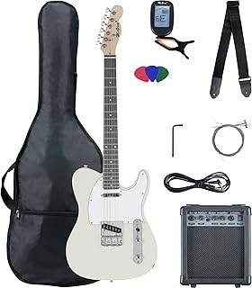 McGrey Rockit TL-Style Komplettset E-Gitarre (8-teiliges Anfängerset mit Gitarre, Verstärker, Ersatzsaiten, Gitarrentasche, Stimmgerät, Plektren, Gurt und Gitarrenkabel) Antique White