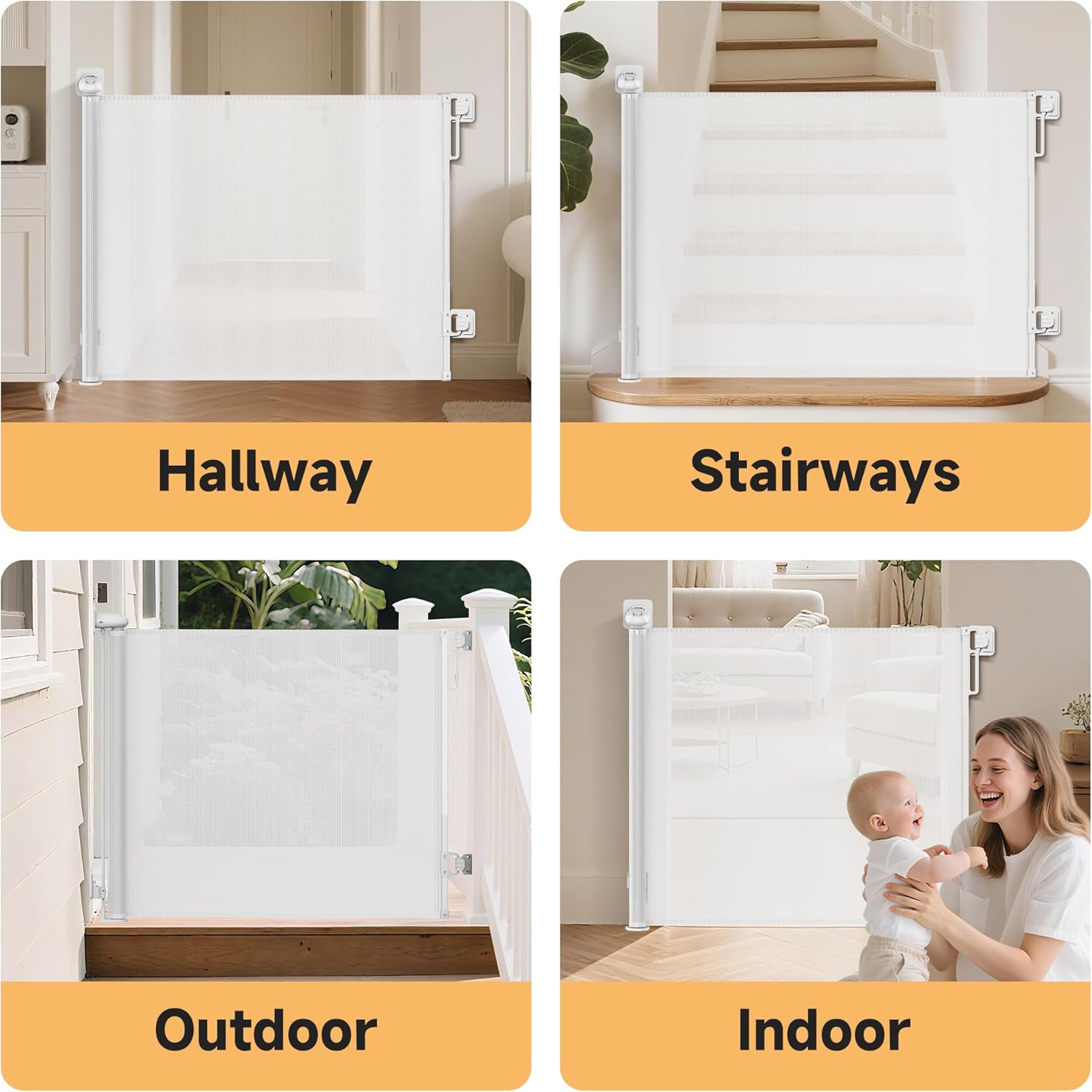 Retractable Baby Gate,55" Wide x 34" Tall Mesh Safety Gate for Dogs & Babies, Indoor/Outdoor Use for Stairs, Doorways, Hallways,Easy Installation Mesh Gate