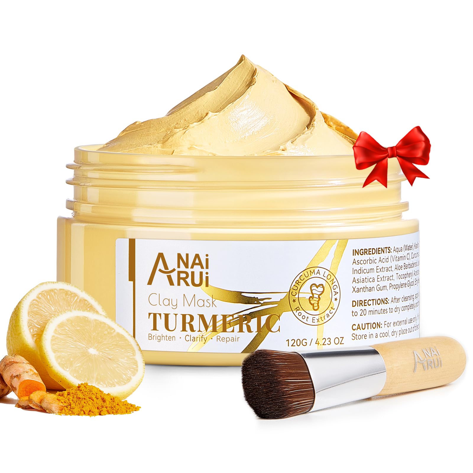ANAI RUI Turmeric Vitamin C Face Mask for Dark Spots, Kaolin Clay Mask with Vitamin C E and Aloe, Skin Care Turmeric Clay Mask for Acne & Refineing Pores, Smooth & Radiant Skin, 4.23 OZ