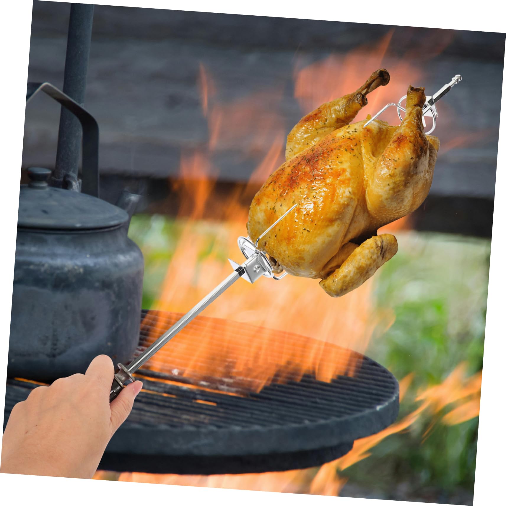 Pratico Forchettone Per Barbecue Allaperto in Acciaio Inox Con Morsetto Per Spiedini Spiedini Piatti Per Pollo Arrosto Gadget Da Cucina Per Feste Di Cucina