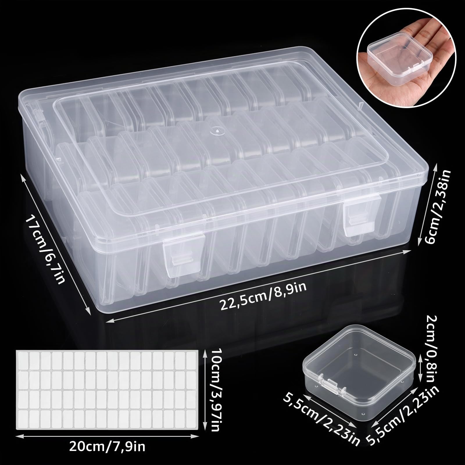 YAYODS Lot de 2 Boîte de Rangement Perles 60 Compartiments - Organisateur Diamond Painting avec Mini Boîtes Individuelles - Valisette de Rangement Plastique Transparente pour Strass et Petites Pièces