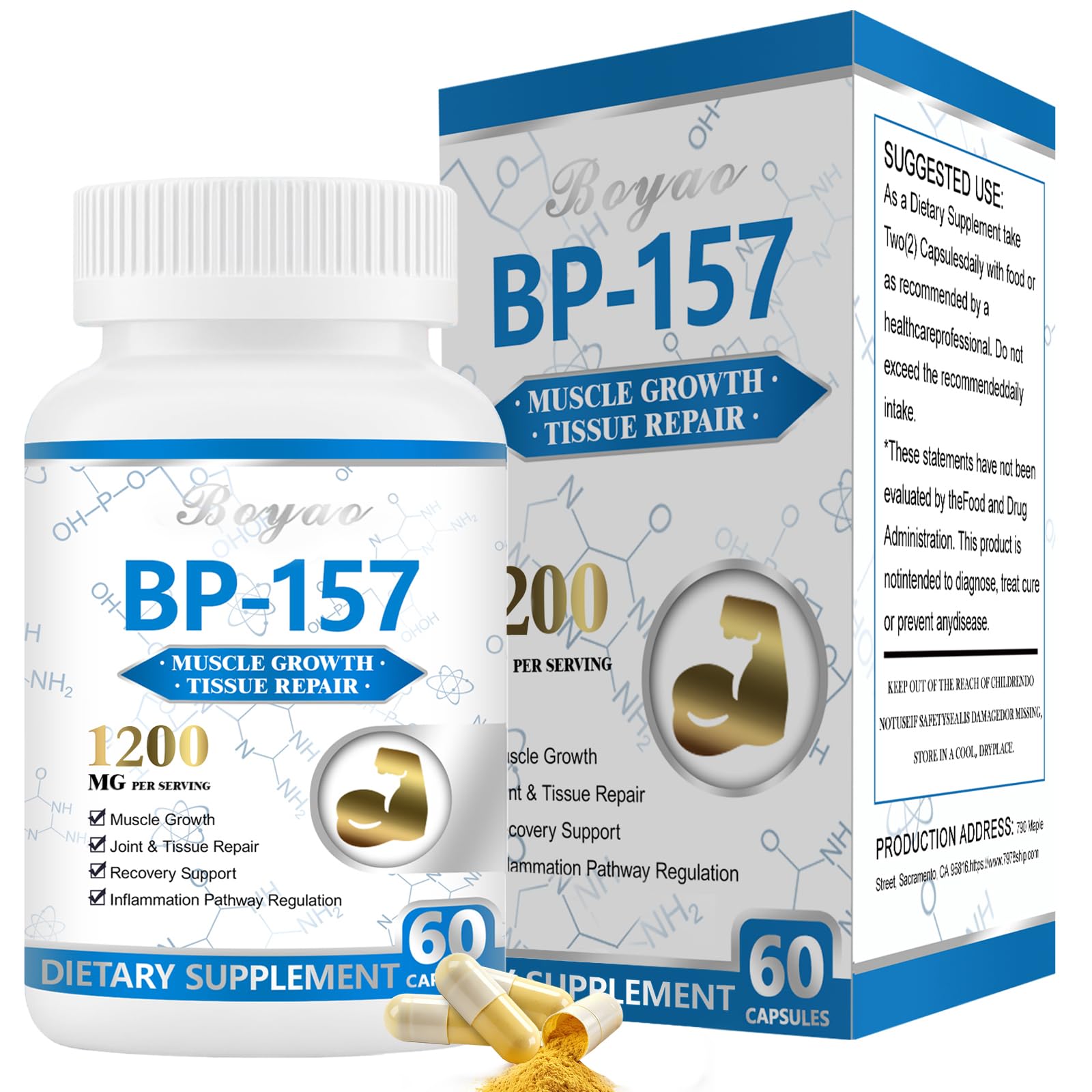 BP-157 Peptide Capsules 1200mg (Upgraded Version), Tissue Repair, Strength, Supports Muscle Growth,60 Count