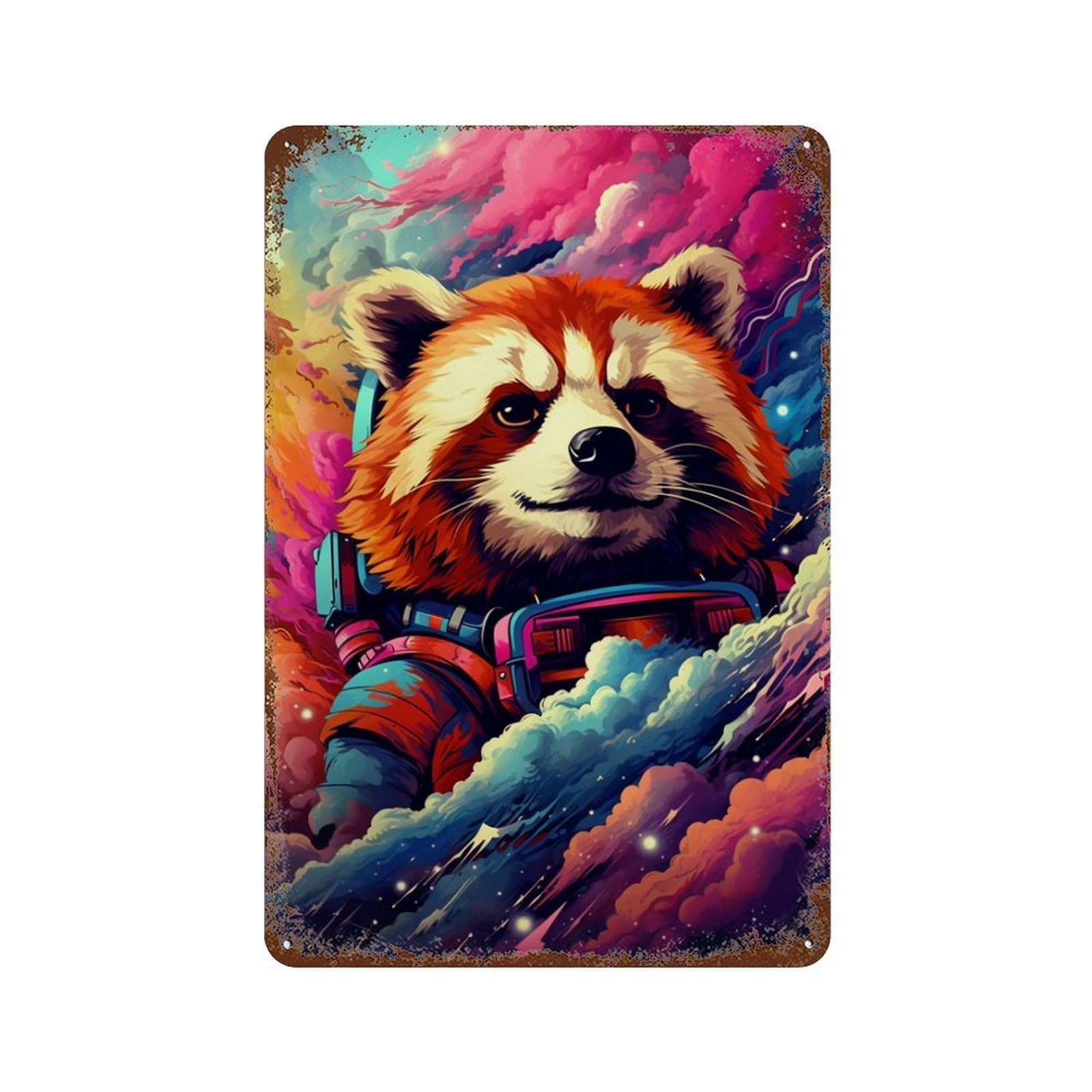 Vintage Rust Metal Sign Cosmic Red Panda Adventure 11.8"x7.9", Old School Wall Decor for Office, Studio And Wall Decor