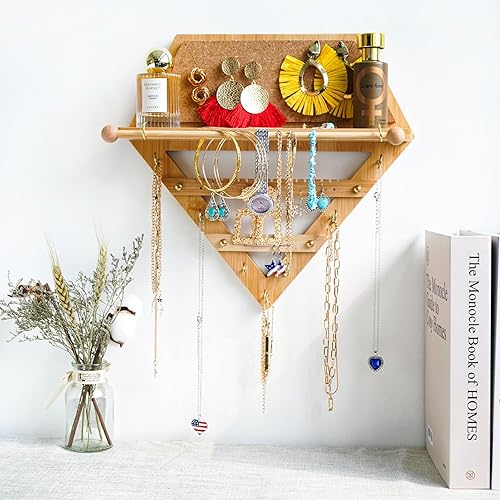 Miniatura 4 de Buperb Organizador colgante de joyería para pared, soporte montado en forma de diamante, exhibición de almacenamiento para collares, pulseras,
