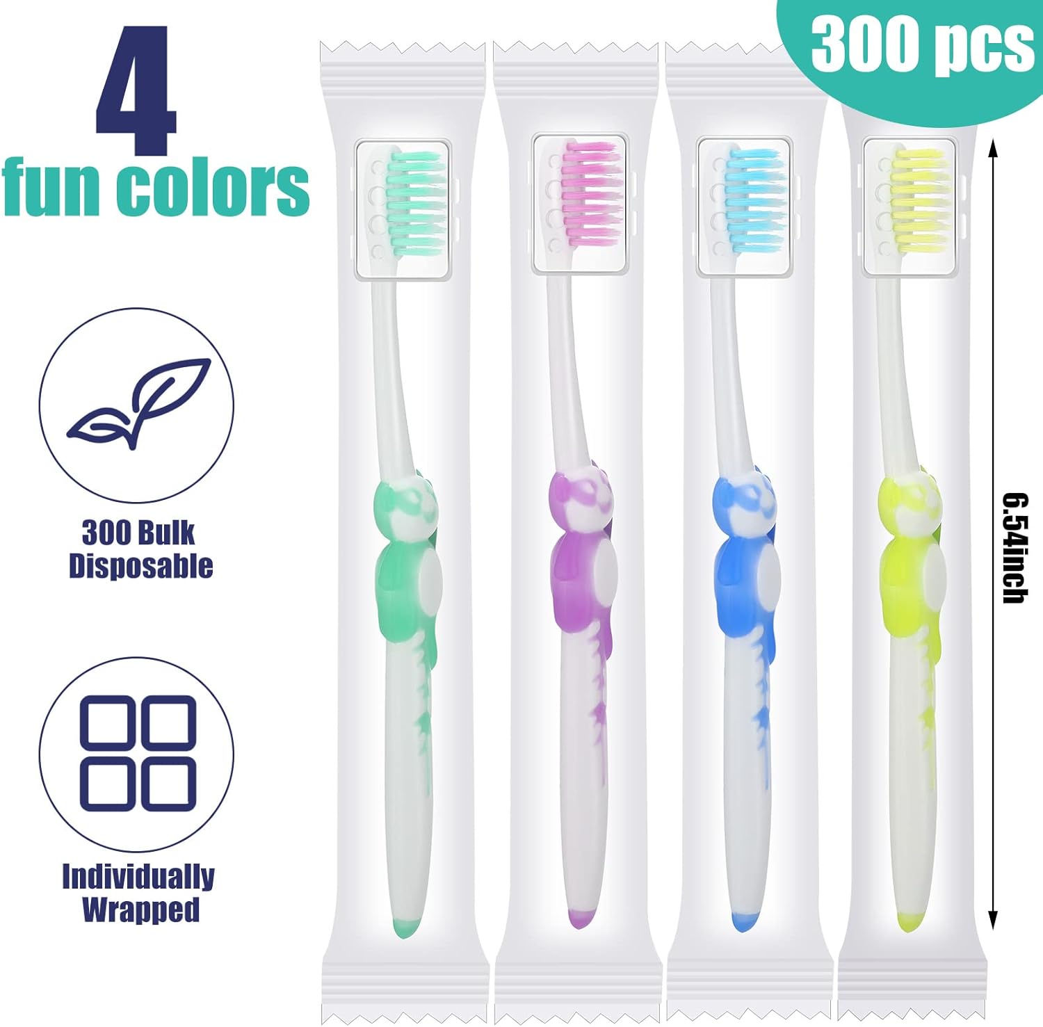 Bokon 300 Pcs Toothbrush for Kids Individually Wrapped Children Soft Disposable Manual Toothbrush Bulk Panda Travel with Bristle Rubber Handle for School Daycare Oral Hygiene - Image 2